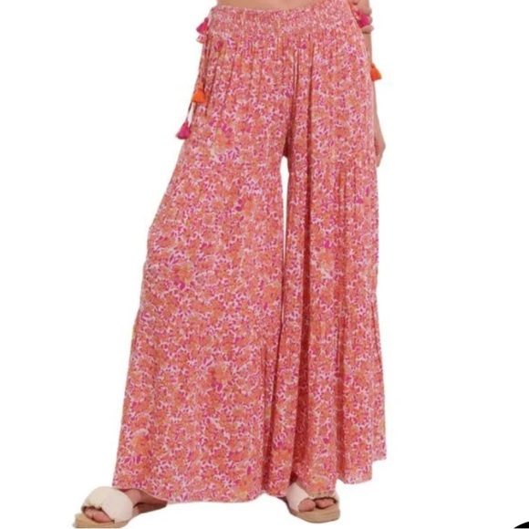 Poupette St. Barth Pink Floral Wide-Leg Pants-Pant Solidad V Pink Net NWT Med